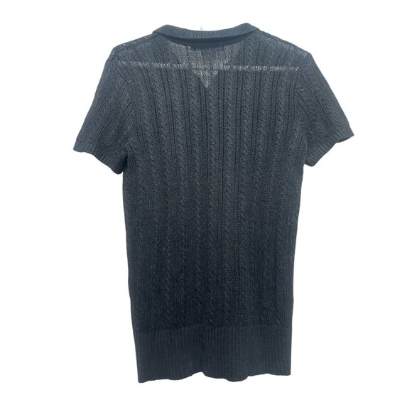 Vintage Ralph Lauren Blue Label Linen Cable Knit Polo Shirt M Black Collar Prepp - Picture 11 of 11